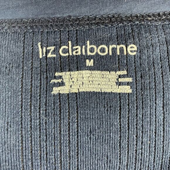 Liz Claiborne Navy Half Button Down Top Size M EUC - Picture 6 of 7